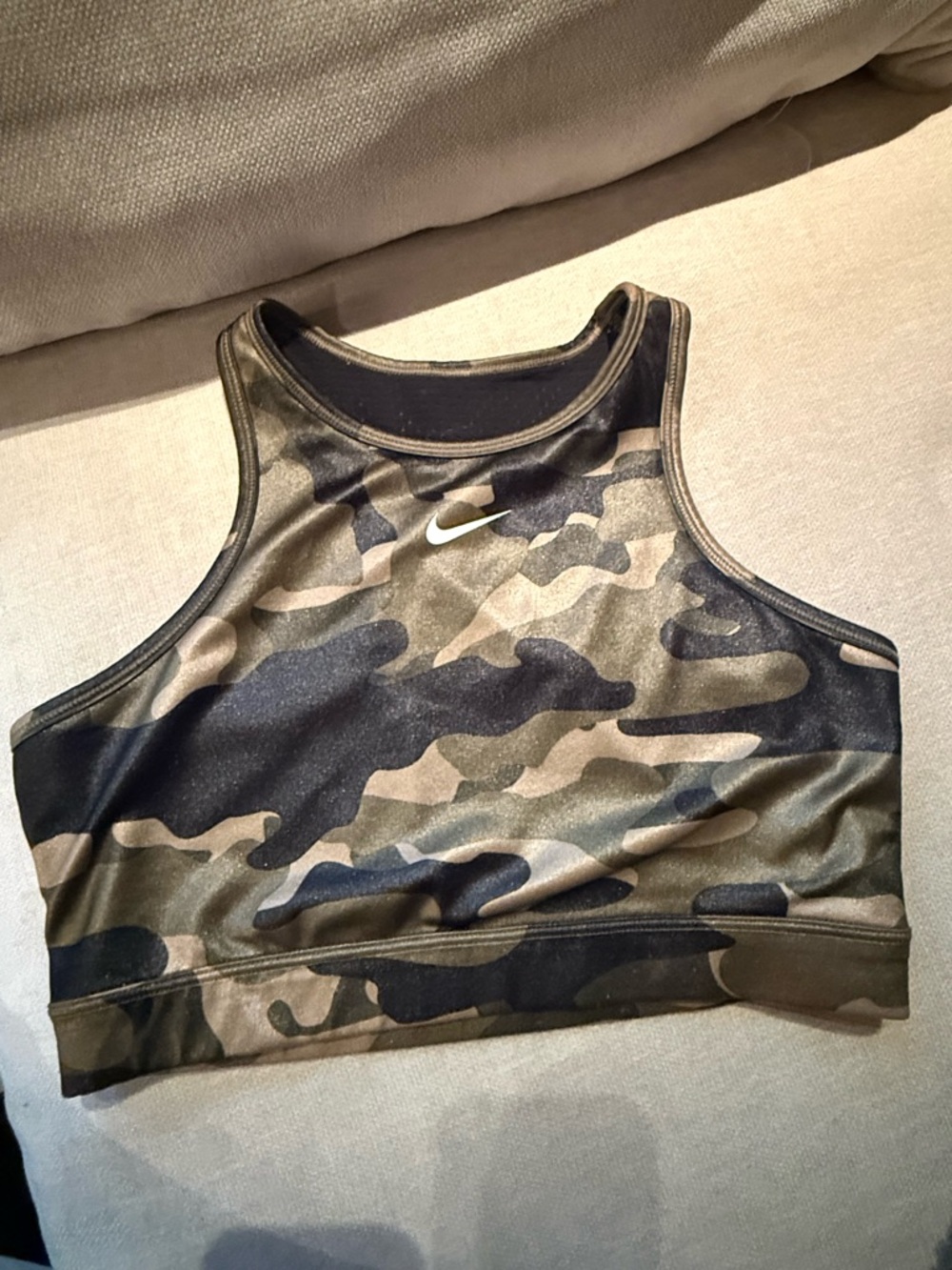 Nike Camo Racerback Sports Bra in Green and Black